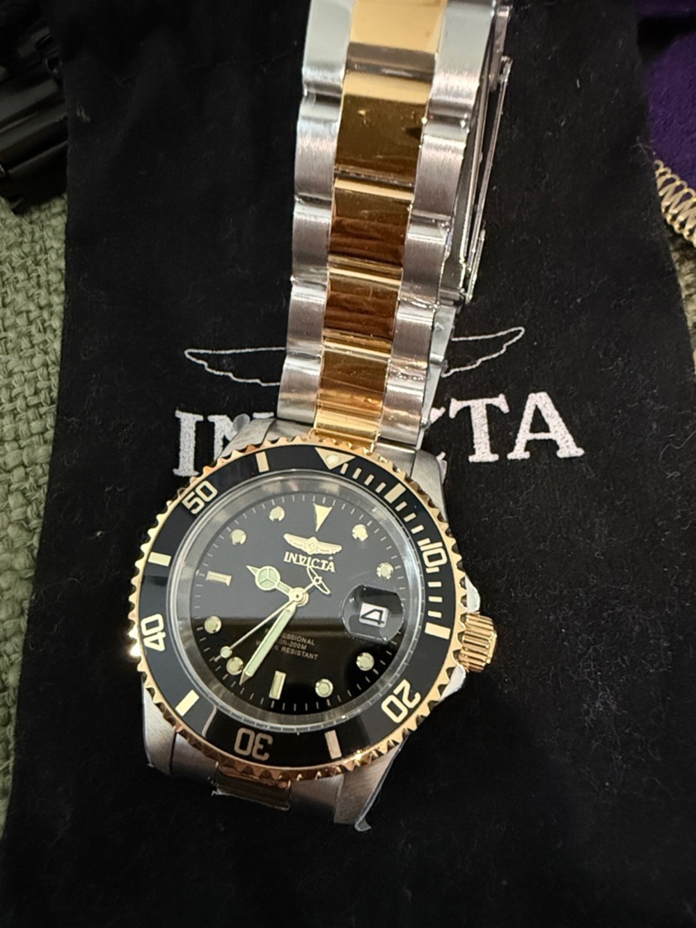 Invicta Men's Professional Pro Diver - Black and Gold 200m Watch